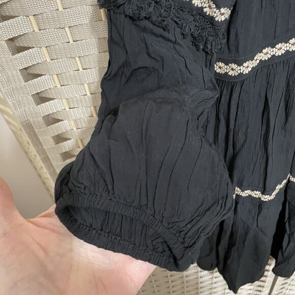 American Eagle Tiered Peasant Dress Size XS Black Embroidered Tassels Boho NEW - Picture 5 of 12